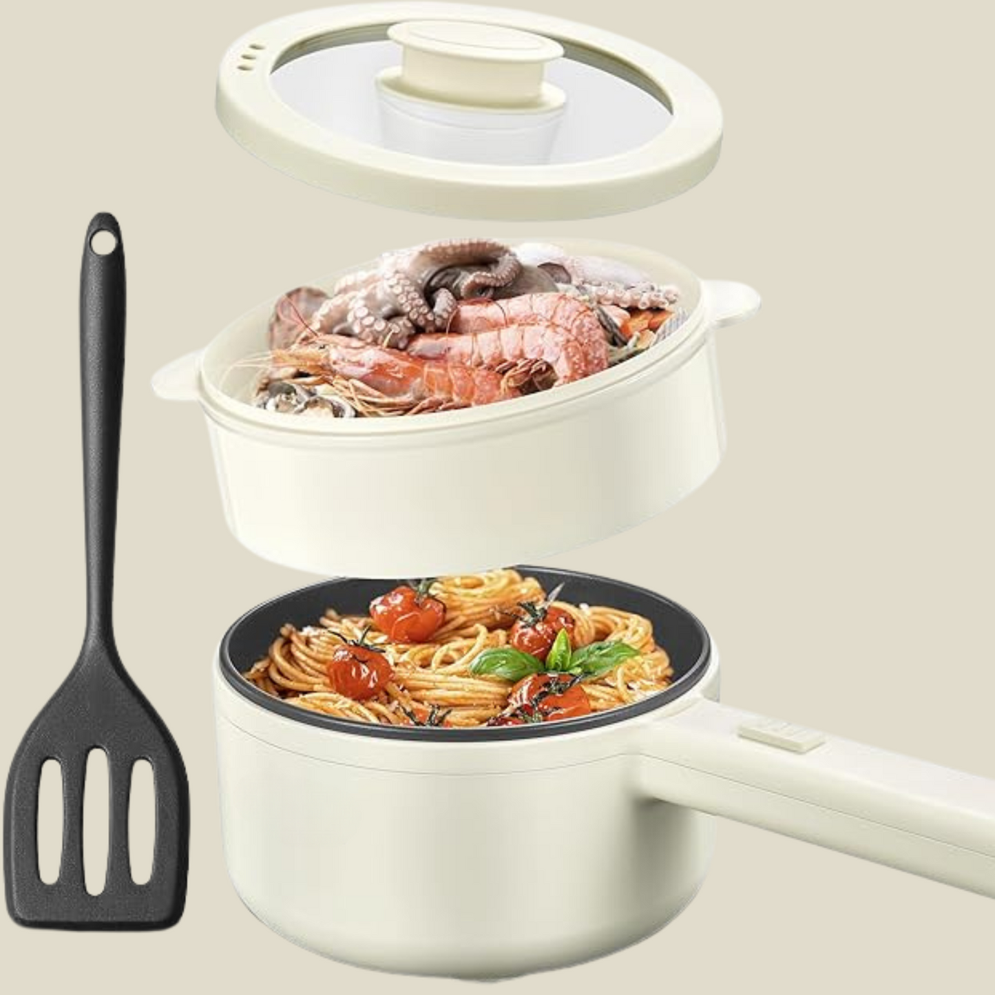 Hot Pot Electric With Steamer, 1.6L Ramen Cooker Non-Stick Sauté Pan for Steak, Egg, Fried Rice, Ramen, Oatmeal, Soup, Portable Personal Hot Pot Perfect Suit for Dorm Room and Apartment